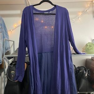 Navy blue pleated long cardigan